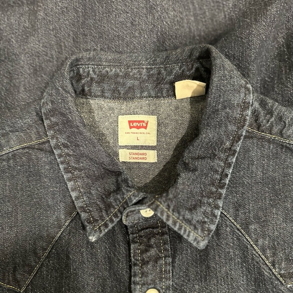 Levi's Barstow Western Indigo Denim Shirt Pearl Snap Closure - Sz L - Picture 15 of 16